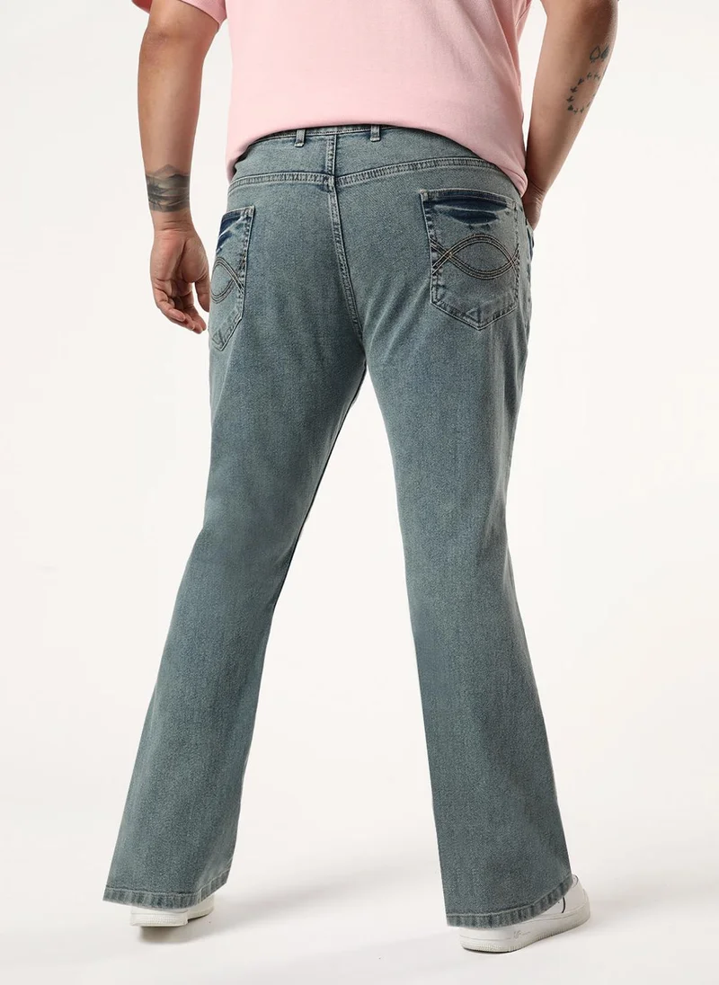 Urbano Fashion  Urbano Plus Men's Ice Blue Bootcut Fit Mid Rise Acid Wash Jeans Stretchable for Men | Best Price UAE